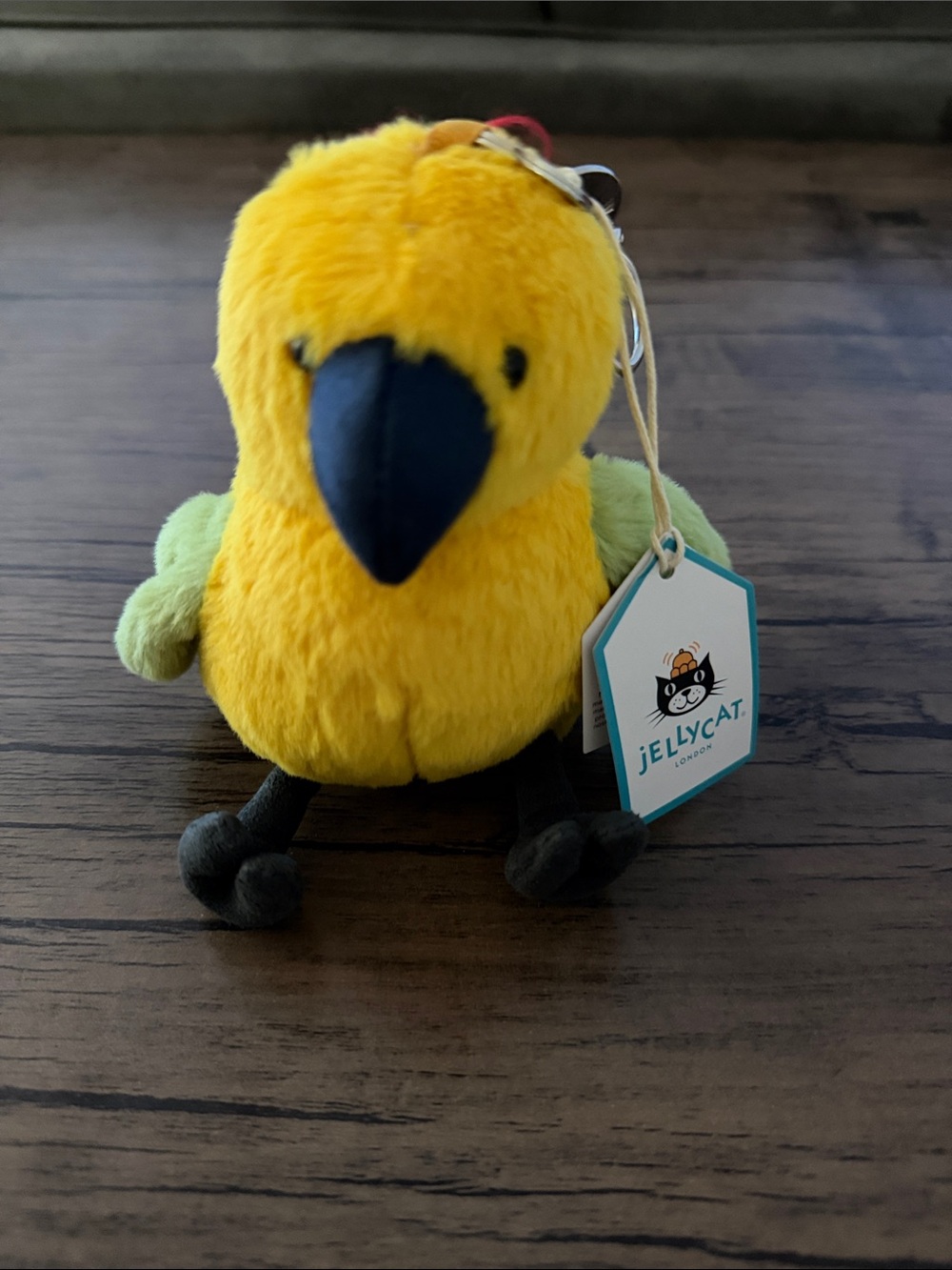 Jellycat Yellow & Green Parrot Plush Keychain with Navy Beak
